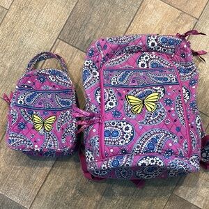 Vera Bradley Purple Paisley Backpack Lunchbox Set with Butterfly Design